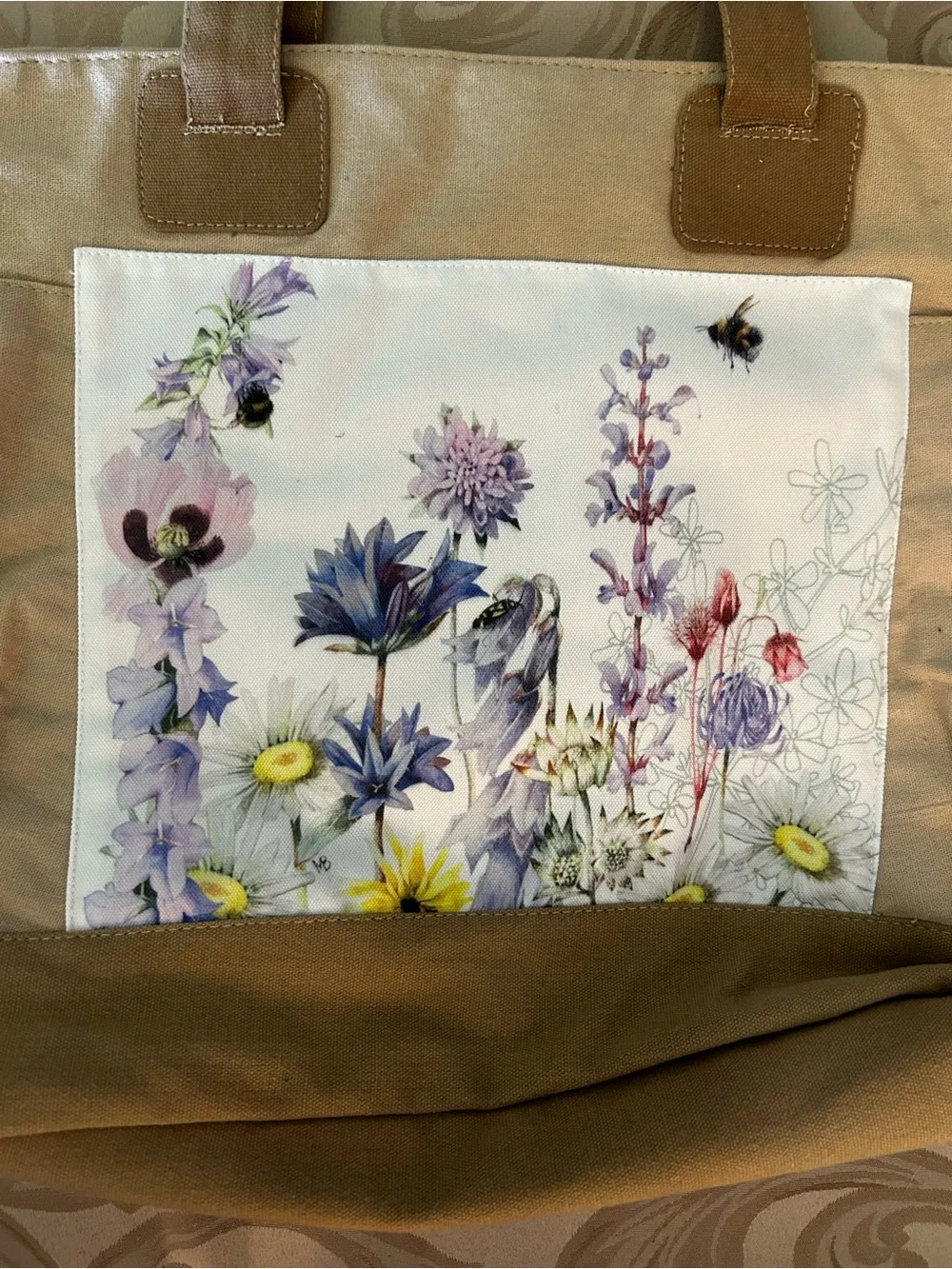 NWT Marjolein Bastin Hallmark Canvas Tote Bag Multicolor Flowers Bee Purse